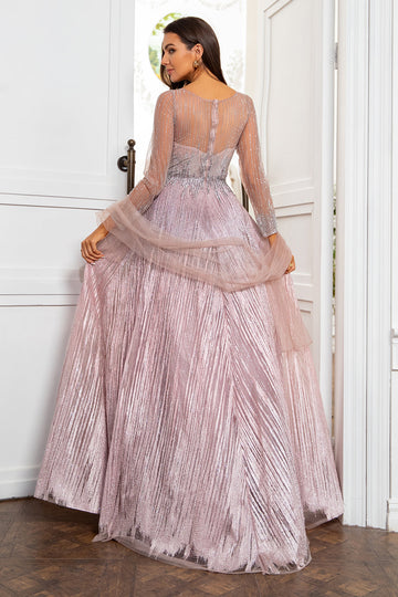 v nakke grå rosa mor kjole med beading